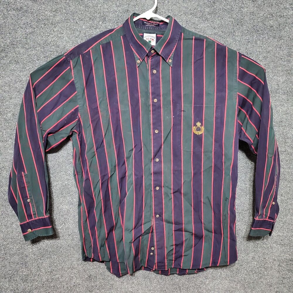 Faconnable Shirt Mens Large Green Navy Striped 90s Vintage Albert Goldberg Boat